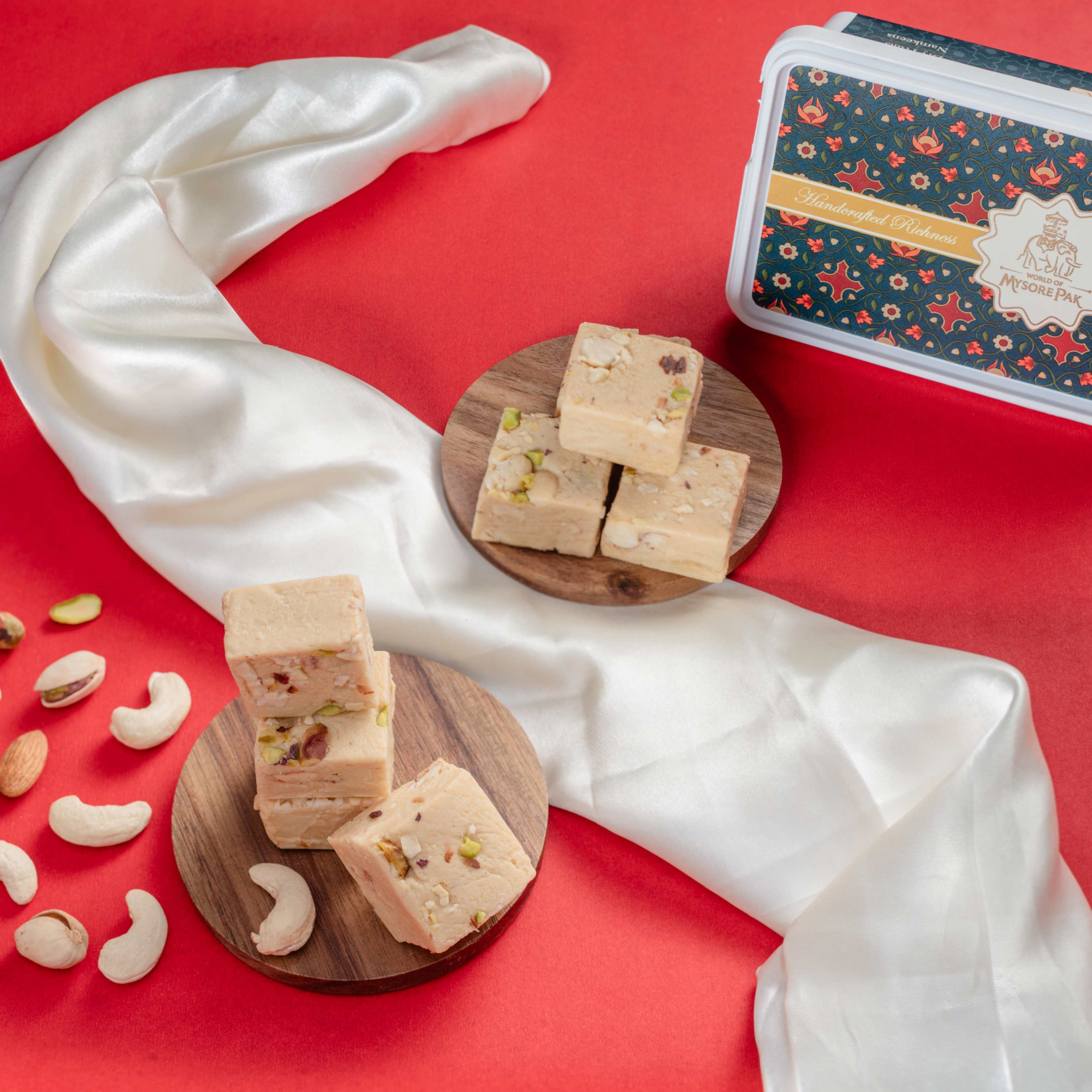 Buy pure ghee Kaju Bites Sweets online from World of Mysore Pak — bite-sized cashew treats made 