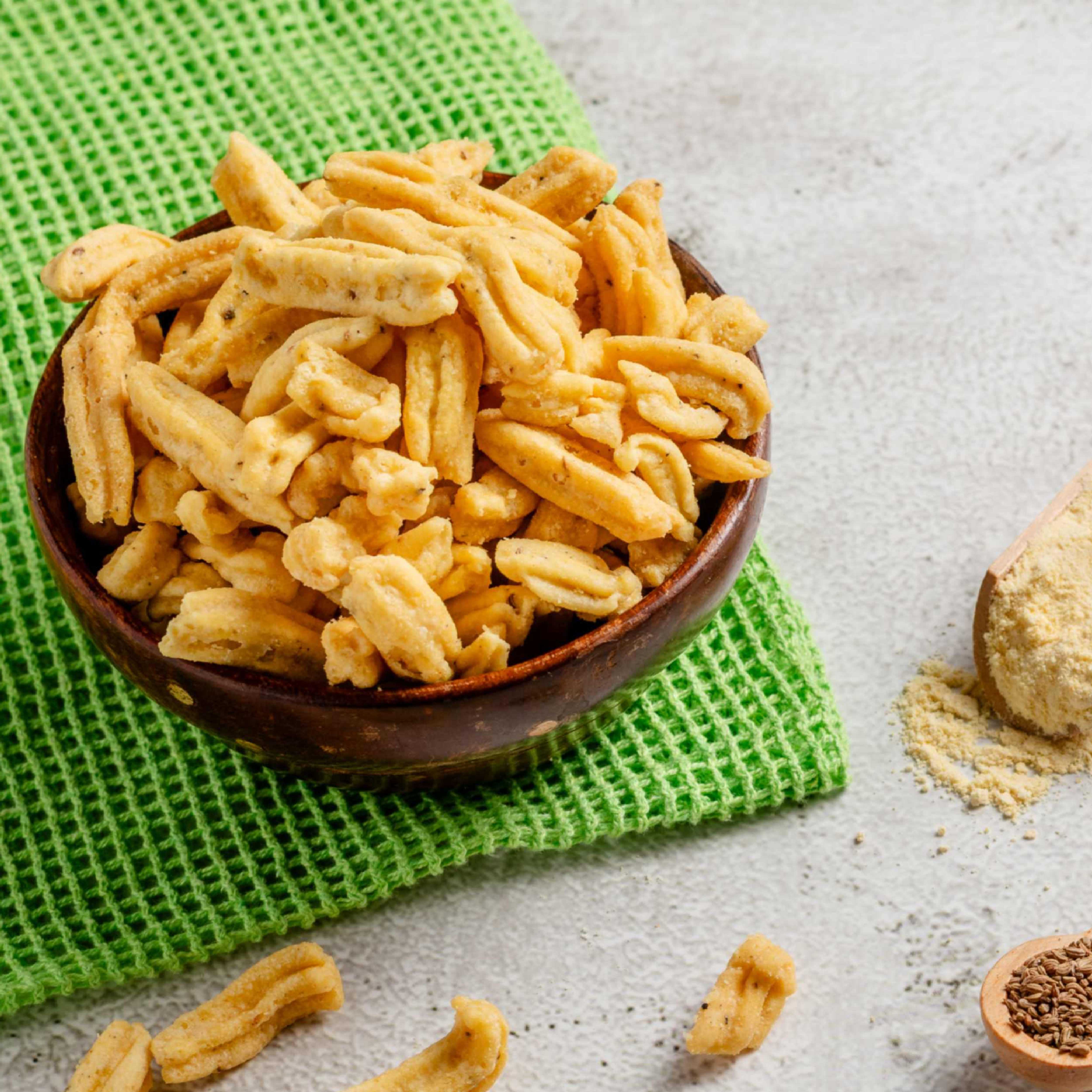 Buy Gatiya snack online from World of Mysore Pak. A crunchy and lightly spiced gathiya namkeen perfect for tea breaks.