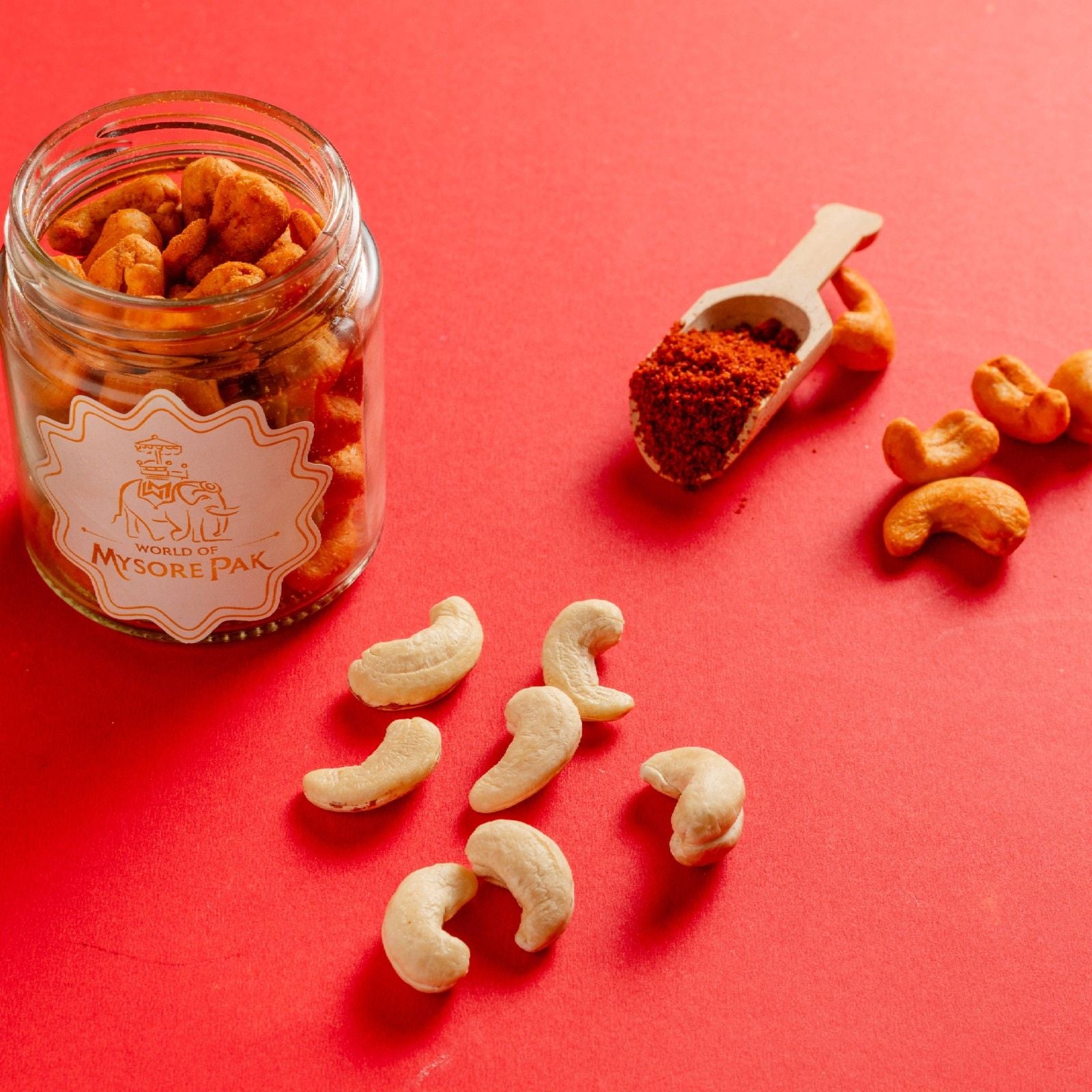 Buy Chilli Cashew nuts from World of Mysore Pak – best roasted kaju snack for spice lovers 